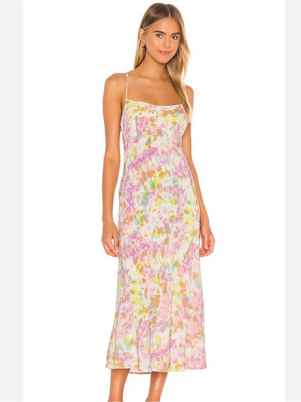 Astr Pastel Watercolor Floral Slip Dress - Pink, Yellow, Green
